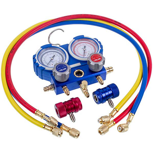 Manometric manifold 2-valves VALUE VMG-2 R134aB + hoses (3pcs) + auto couplings