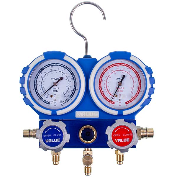 Manometric manifold 2-valves VALUE VMG-2 R134aB + hoses (3pcs) + auto couplings