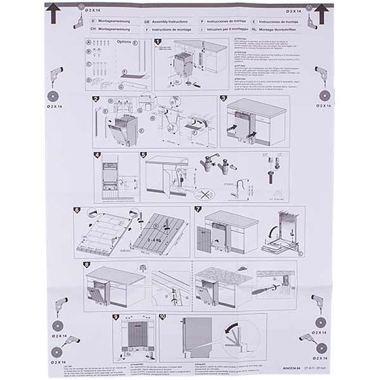 AEG 140043534043 Build-In Dishwasher Door Front Assembly Template