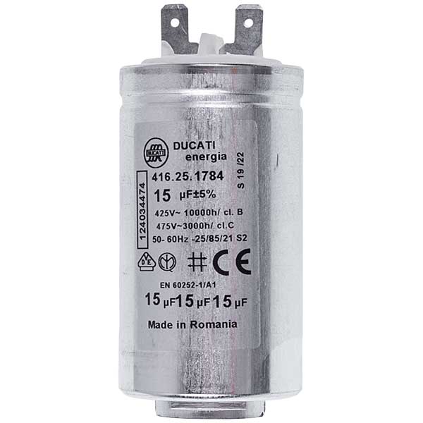 AEG 1240344745 Washing Machine Dryer Ducati Capacitor 15uF 425V (2 terminals)