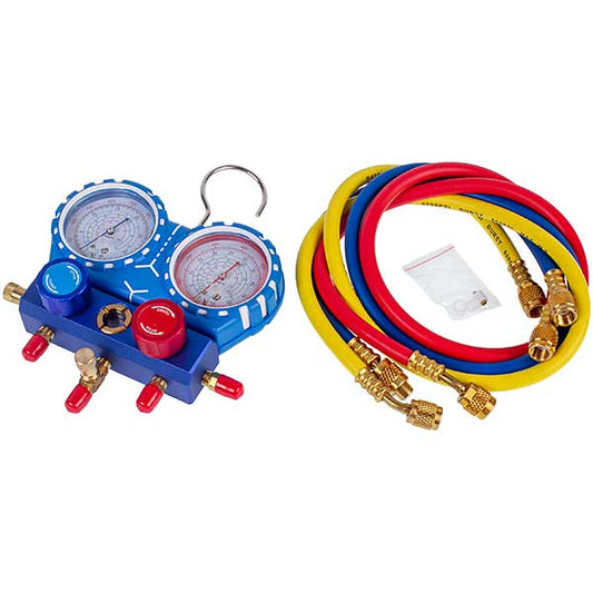 Manometric manifold 2-valve R410 (R410A R404A R22 R134A) + hoses 3pcs.x900mm