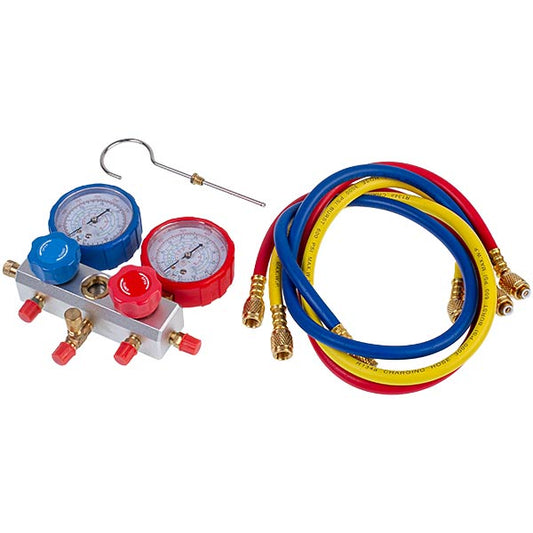 Manometric manifold 2-valve SBF-L-03 R134A (R410A R404A R22 R134A) + hoses 3pcs.x900mm
