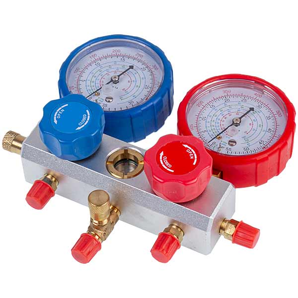Manometric manifold 2-valve SBF-L-03 R134A (R410A R404A R22 R134A) + hoses 3pcs.x900mm