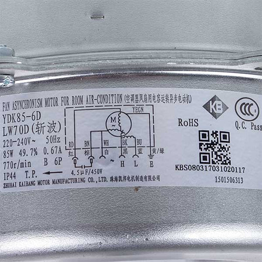 Air Conditioner Outdoor Unit Fan Motor C&H 1501506313 YDK85-6D 85W 220-240V 0.67A, 12x102mm stem