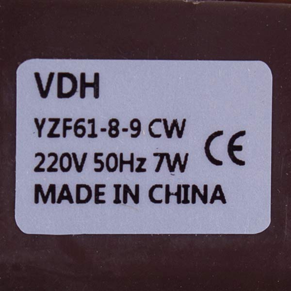 Refrigerator Fan Motor ''No Frost'' YZF61-8-9 7W 220V, shaft L=30mm D=3.2mm