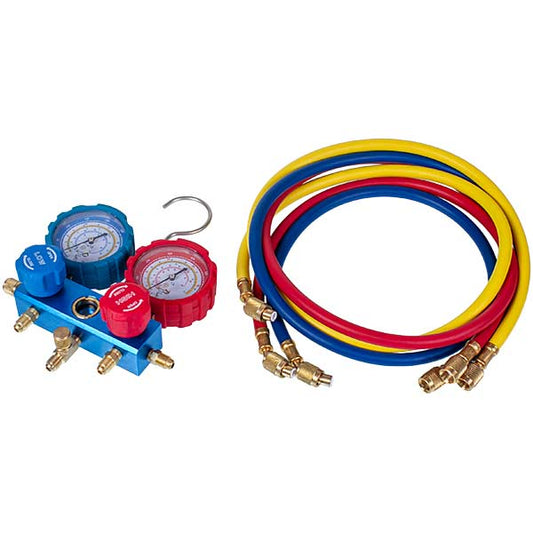 Manometric Manifold 2-valve LEETO LMG-2-R22 (R22 R-134 R404 R407) + hoses 3pcsx1200mm