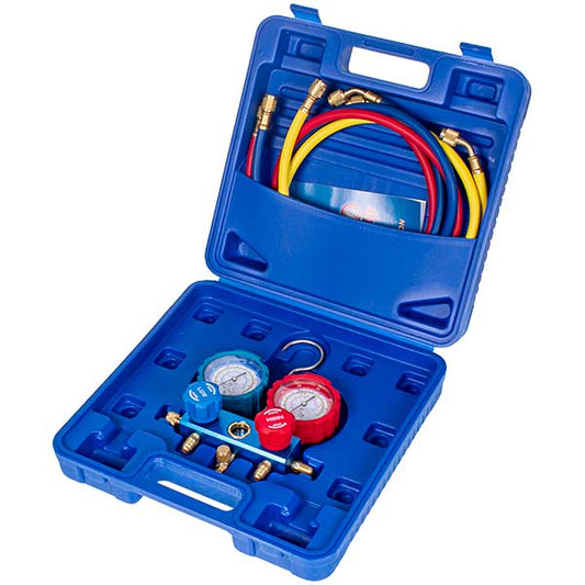 Manometric Manifold 2-valve LEETO LMG-2-R22 (R22 R-134 R404 R407) + hoses 3pcsx1200mm
