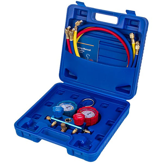 Manometric Manifold 2-valve LEETO LMG-2-R410A (R410 R407 R134 R22) + hoses 3pcsx1200mm