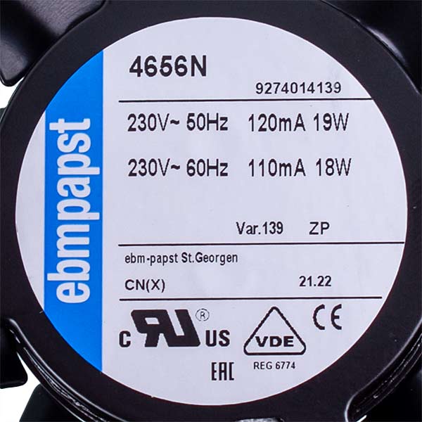 EBM-PAPST UNOX KVN1165A Fan 4656N 230V 19W 119x119x38mm