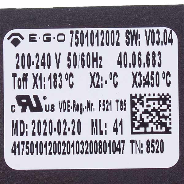 Cooling thermostat of the working chamber Rational 40.06.683P 200-240V X1:183°C - X2:°C - X3:450°C