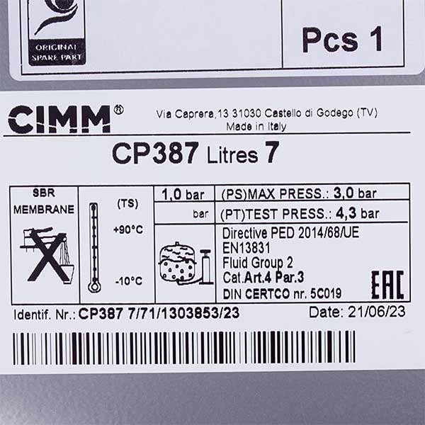 Expansion Tank Cimm 7 l М14х1 for Gas Boiler Baxi Eco 3, Westen Pulsar, Quasar 24 kW (atmo) 5668370