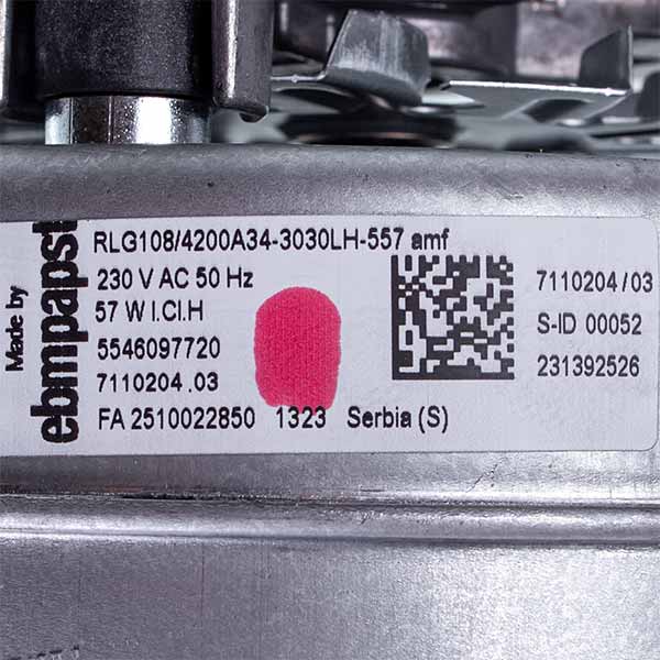 Fan Ebmpapst RLG108 57 W for gas boiler Baxi Eco Four, Fortech, Westen Pulsar, Quasar 5682150