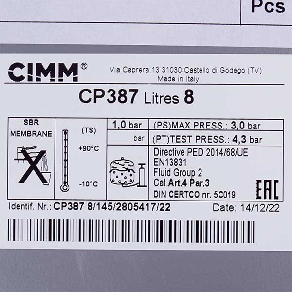 Expansion Tank Cimm 8 L M14x1 for Gas-fired Boiler Baxi Eco, Luna, Main, Westen Quasar Pulsar 5663880
