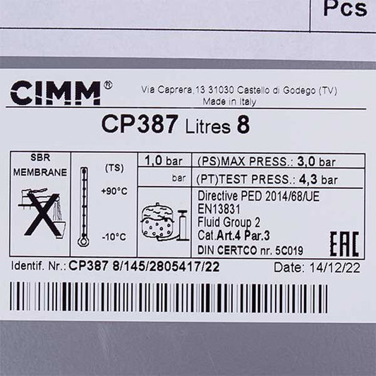 Expansion Tank Cimm 8 L M14x1 for Gas-fired Boiler Baxi Eco, Luna, Main, Westen Quasar Pulsar 5663880