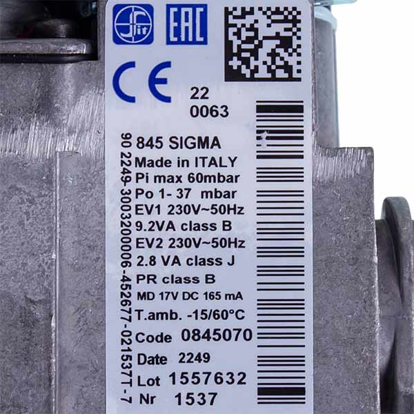 Gas Valve Sit Sigma 845 for Gas Boiler Italtherm Citi Class 522001735