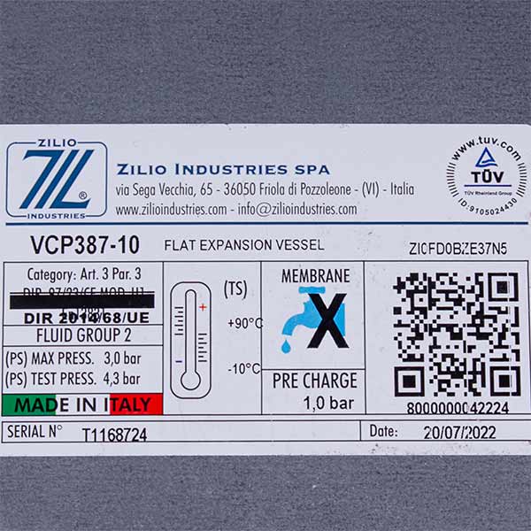 Gas-fired Boiler Expansion Tank Zilio 10 L Compatible with Ferroli Diva/Domitop, Domina, Domiproject 36802740