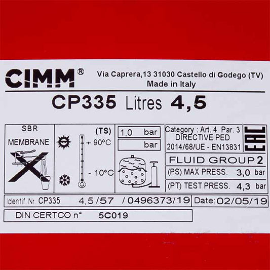 Expansion Tank Cimm CP335 4.5 l 1/4” for Gas Boiler Termet MiniMax Plus 900500000