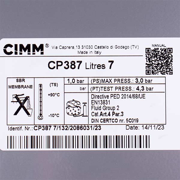 Expansion tank Cimm CP387 7 l for gas boilers Compatible with Baxi/Westen 5668370