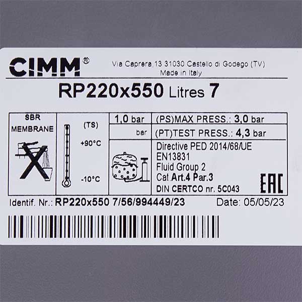 Gas-fired Boiler Expansion Tank Cimm 7 L Compatible with Ferroli 39827800