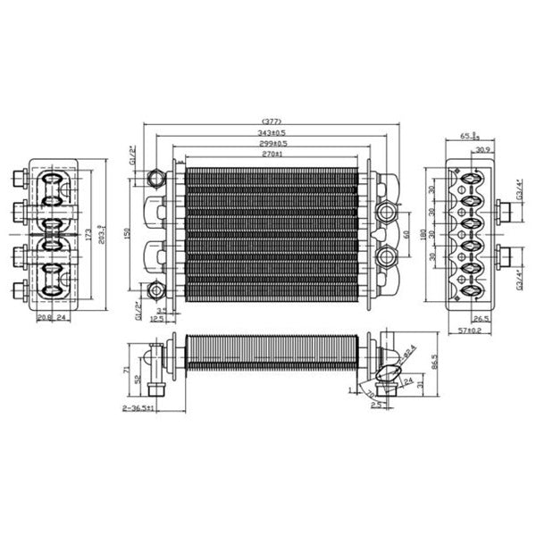 Bithermic Heat Exchanger for Gas Boiler Compatible with Zoom AA10070008