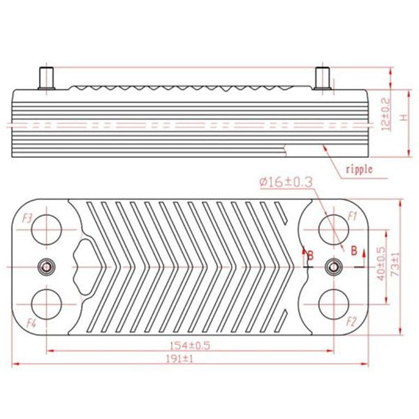 DHW Plate Heat Exchanger (16 plates) for Condensing Boiler Compatible with Viessmann WB1B, WB1C 26 kW 7928747