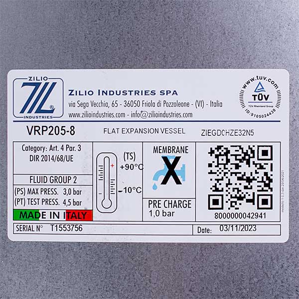 Expansion Tank Zilio 8 l 3/8" for Gas Boiler Compatible with Ferroli 39812140