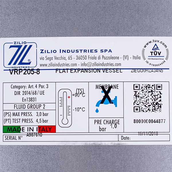 Expansion Tank Zilio 8 l M14x1 for Gas Boiler Compatible with Baxi Luna/Nuvola 3 Comfort/Duo-Tec 5629130