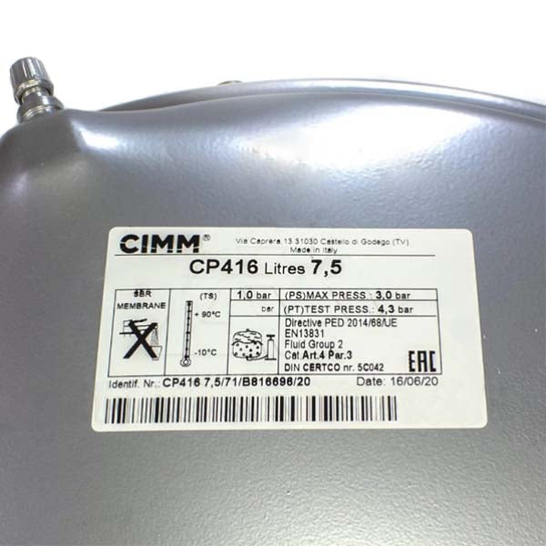 Expansion Tank Cimm CP416 7,5 l 3/8'' for Gas Boiler Compatible with Immergas Eolo/Nike Mini 28 kW 1.022615