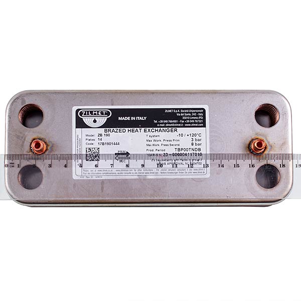 DHW Plate Heat Exchanger Zilmet (14 plates) for Gas Boiler Ariston, Chaffoteaux 17B1901444