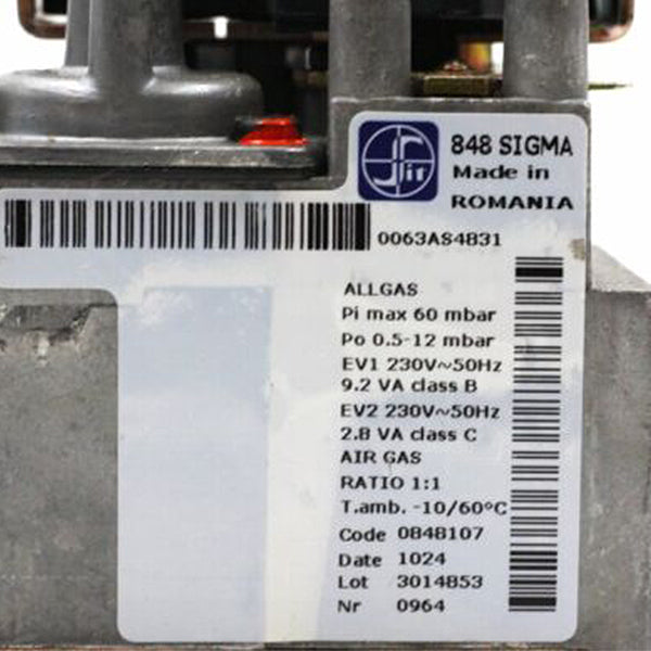 Gas Valve Sit Sigma 848 (0.848.107) for Gas Condensing Boiler Italtherm City 522000164