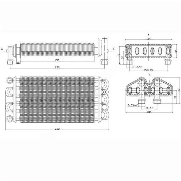Bithermic Heat Exchanger for Gas Boiler Compatible with Nobel NB1-18 SE PRO 52111