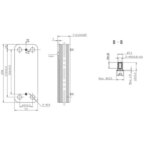 DHW Plate Heat Exchanger (10 plates) for Gas Boiler Compatible with Baxi/Westen 17B2071000