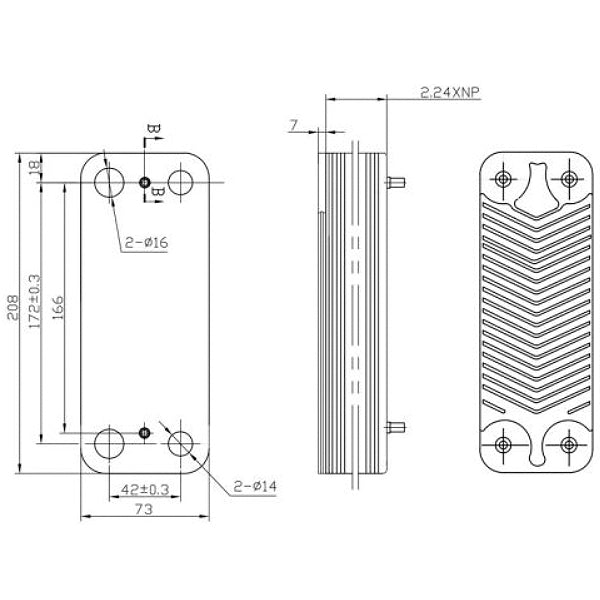 DHW Plate Heat Exchanger (16 plates) for Gas Boiler Compatible with Demrad Aden, Atron, Kalisto 3003200025