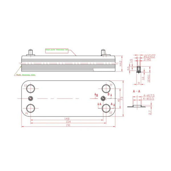 DHW Plate Heat Exchanger (14 plates) for Gas Boiler Compatible with Beretta R8037