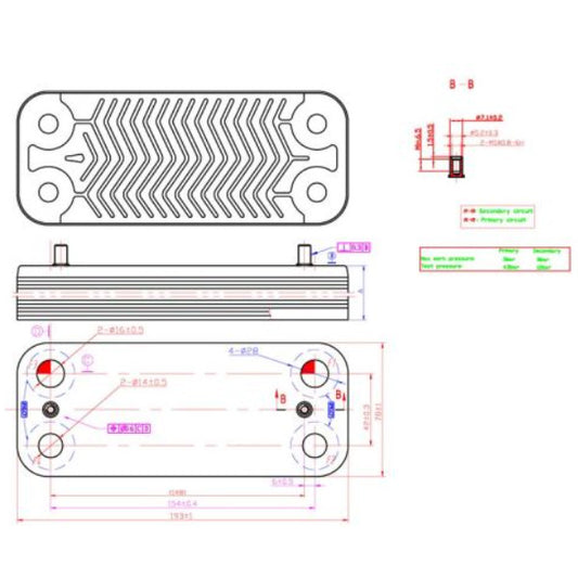 DHW Plate Heat Exchanger (22 plates) for Gas Boiler Compatible with Fondital/Nova Florida 6SCAMPIA05