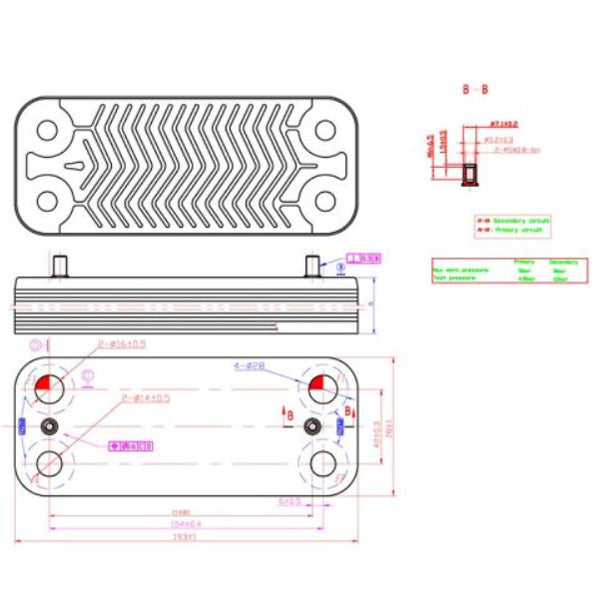 DHW Plate Heat Exchanger (26 plates) for Gas Boiler Compatible with Fondital/Nova Florida 6SCAMPIA06