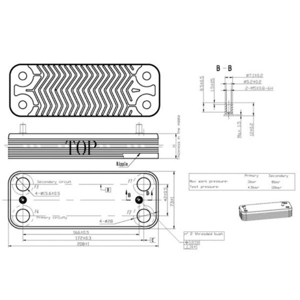 DHW Plate Heat Exchanger (14 plates) for Gas Boiler Compatible with Fondital/Nova Florida 6SCAMPIA08