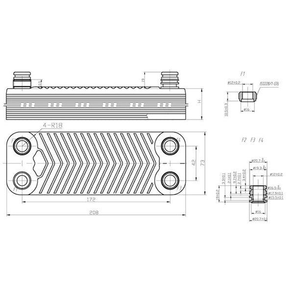 DHW Plate Heat Exchanger (12 plates) for Gas Boiler Compatible with Vaillant 065028
