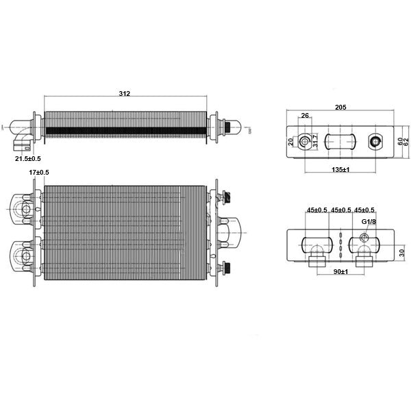 Bithermic Heat Exchanger for Gas Boiler Compatible with Beretta Ciao, Ciao J, Ciao N 28 kW R10023661