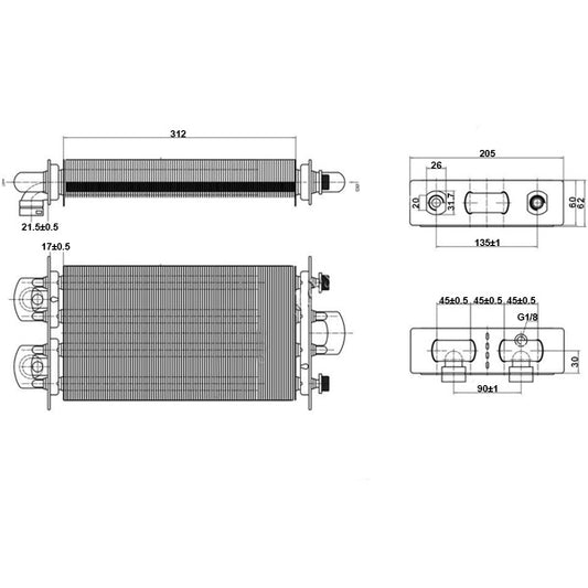 Bithermic Heat Exchanger for Gas Boiler Compatible with Beretta Ciao, Ciao J, Ciao N 28 kW R10023661