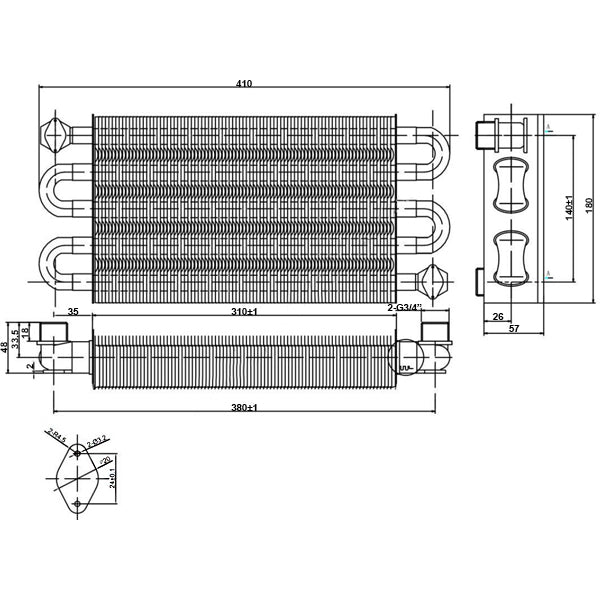 Primary Heat Exchanger (98 fins) for Gas Boiler Compatible with Viessmann WH1B, WH1D  27-30 kW 7825511