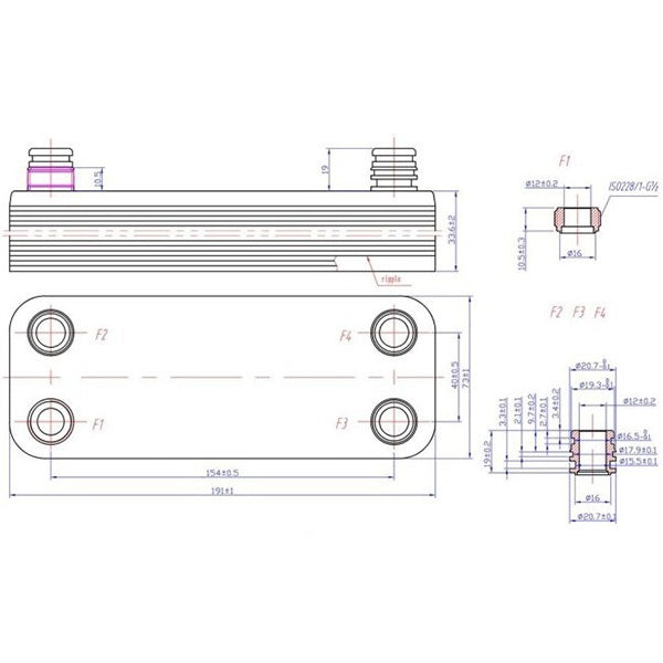 DHW Plate Heat Exchanger (20 plates) for Gas Boiler Compatible with Vaillant 065153