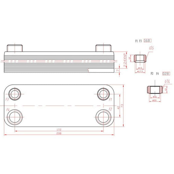 DHW Plate Heat Exchanger (14 plates) for Gas Boiler Compatible with Vaillant 064950