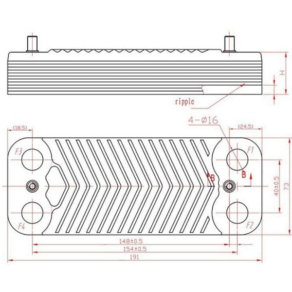 DHW Plate Heat Exchanger (16 plates) for Gas Boiler 7006951209