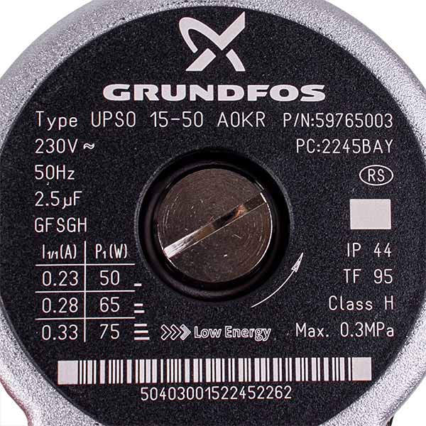 Circulation Pump Assembly Grundfos UPSO 15-50 75 W for Gas Boiler Nobel 2-24 SE Plus 1488