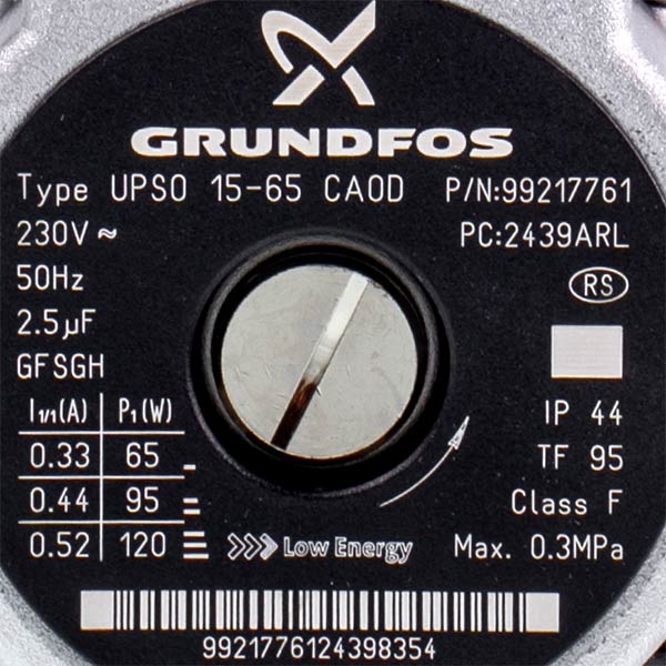 Circulation Pump Assembly Grundfos UPSO 15-65 120 W for Gas Boiler Italtherm City Class 30-35 250100303