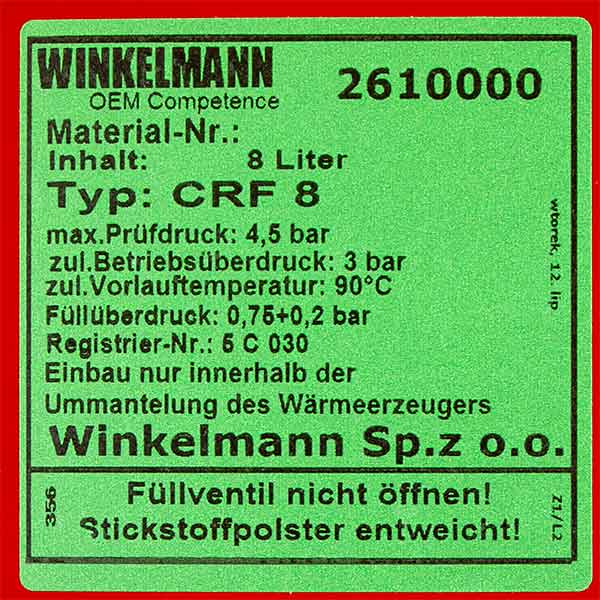 Expansion Tank CRF8 1/2" for Gas Boiler Viessmann WH0, WH0A 24 kW 7817485