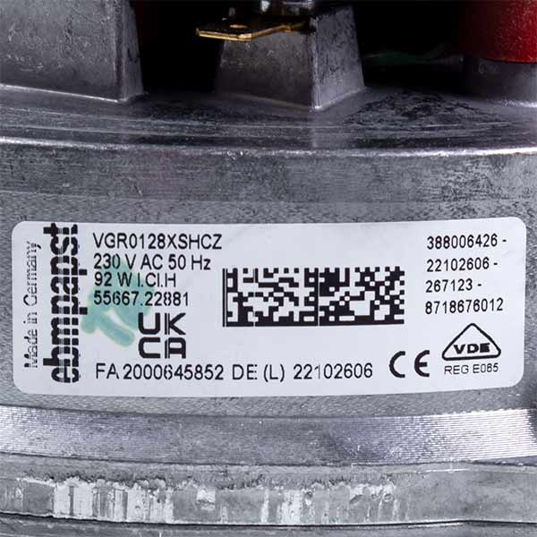 Fan Ebmpapst VGR0128 for Сondensing boiler Buderus Logamax plus GB172i, Bosch 5700i, 7000i 8737709295