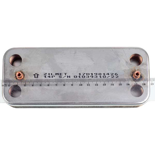 DHW Plate Heat Exchanger Zilmet (14 plates) for Gas Boiler Ariston, Schaffoteaux 17B1901426