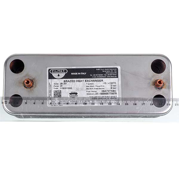 DHW Plate Heat Exchanger Zilmet (20 plates) for Gas Boiler Baxi Eco, Luna 3, Fourtech, Westen Pulsar 17B2072000